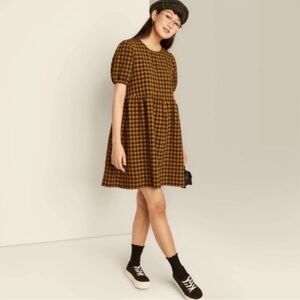 Wild Fable Checkered Babydoll Puff Sleeve Dress